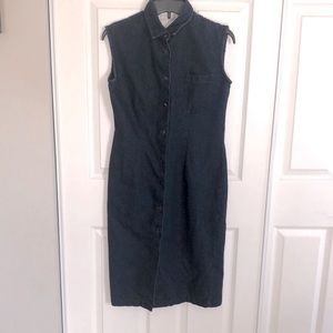 ESPRIT Vintage Denim Sleeveless Preppy Collared Long Button Down Dress Size 7/8